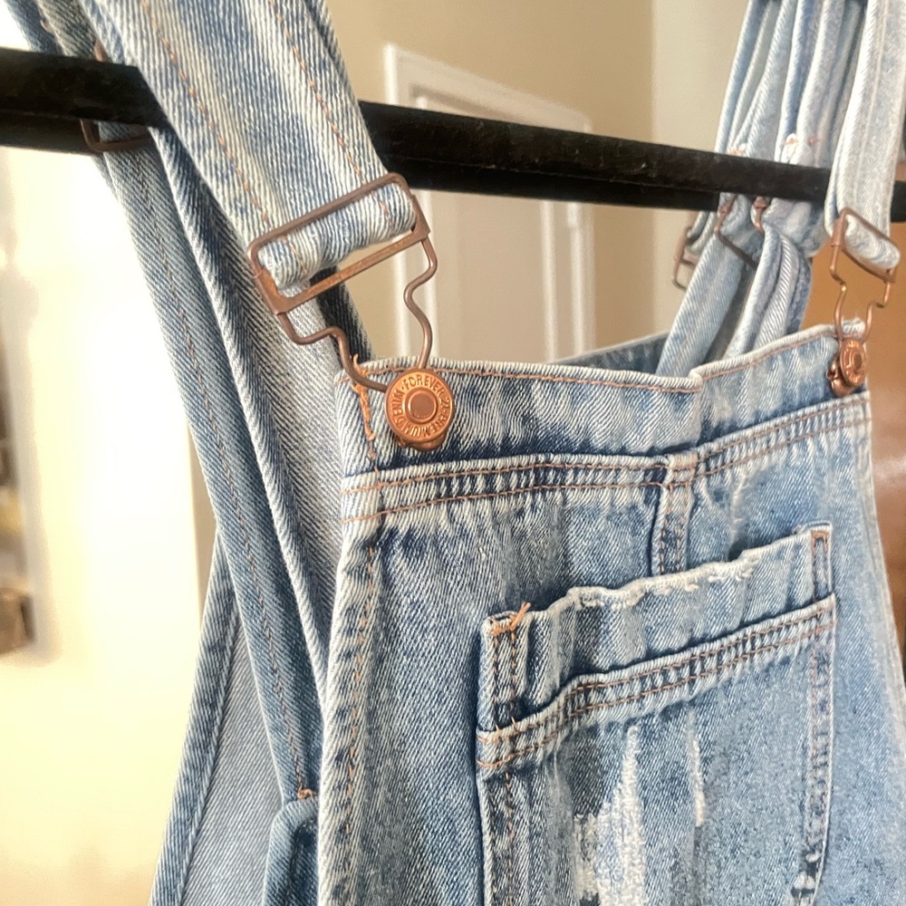 Forever 21 Distressed Mini Overall Dress Denim - Picture 6 of 7